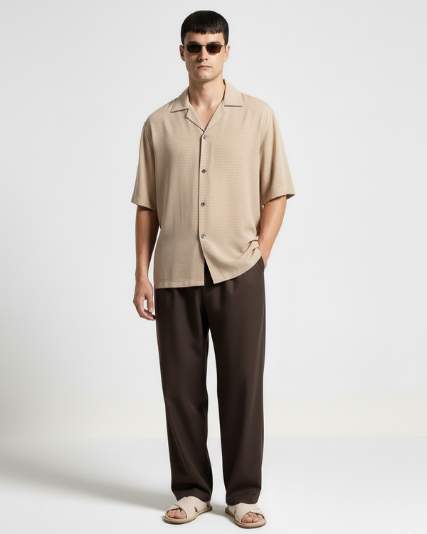 Oversize Dotted Textured Shirt - Beige