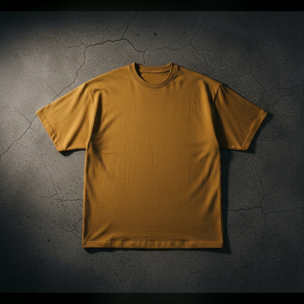 Deknit drop shoulder tee in Mustard